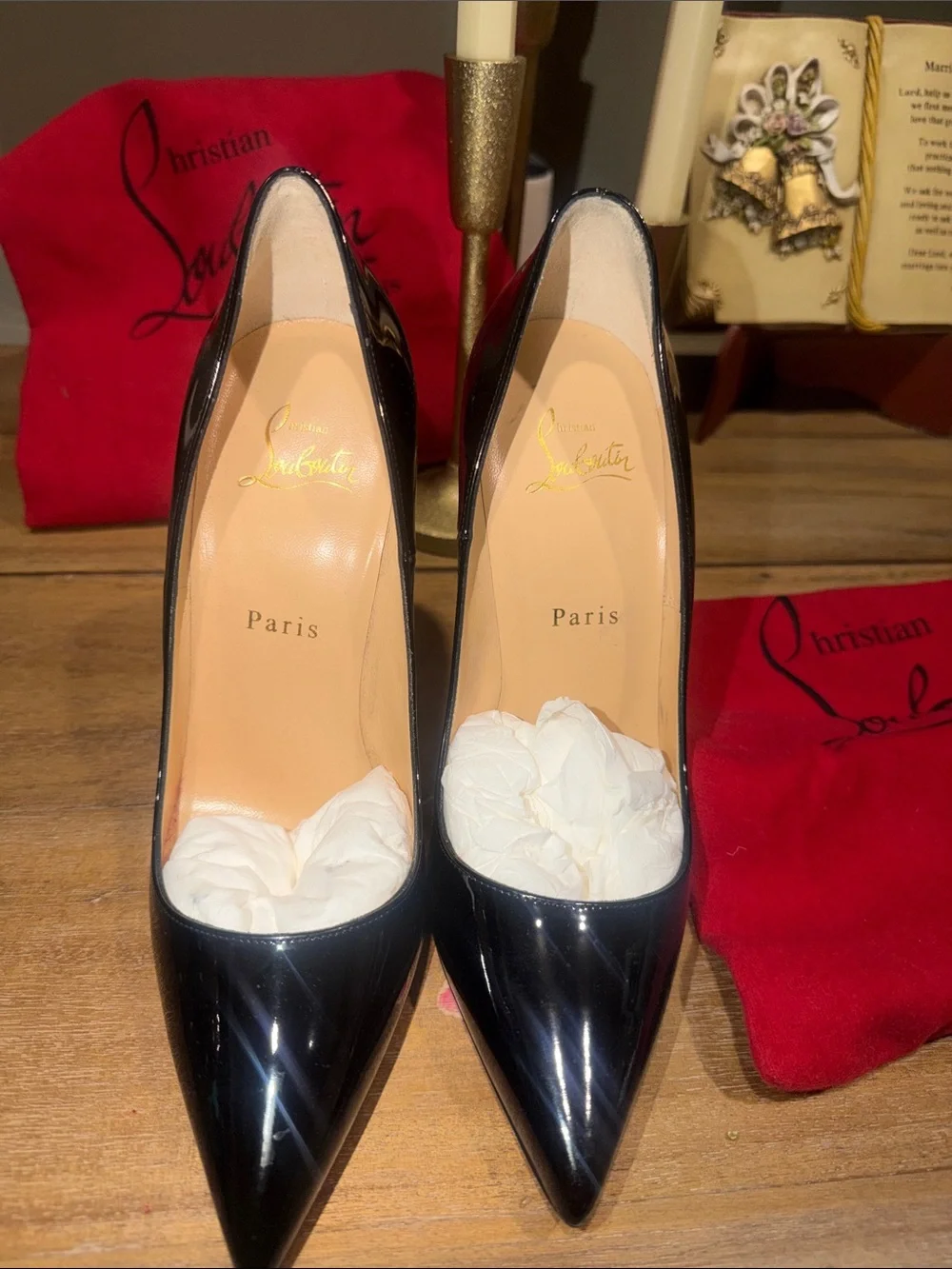 Authentic Christian Louboutin Black Patent Pointed-Toe Stiletto Pumps